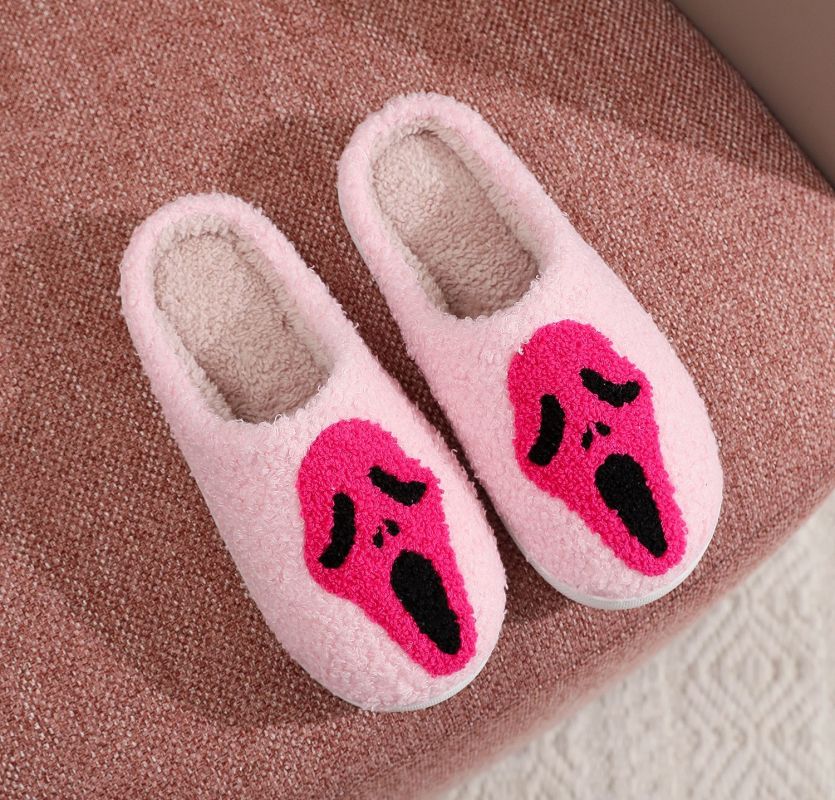 Halloween Screaming Skull Pattern Home Winter Fuzzy Slippers - EU SIZES - K - 2 COLORS -