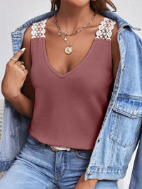 Thumbnail for Full Size Lace Detail V-Neck Tank - T - 5 COLORS -