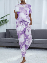 Thumbnail for Tie-Dye Round Neck Top and Pants Lounge set - 2 PCS - T - 2 COLORS -