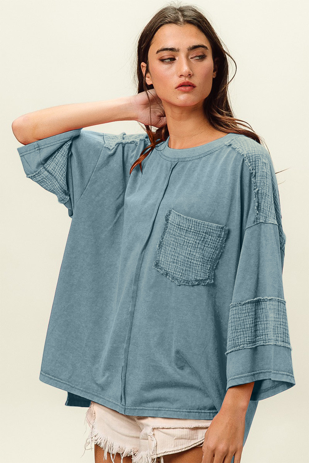 BiBi High-Low Washed T-Shirt - T - 1 COLOR -