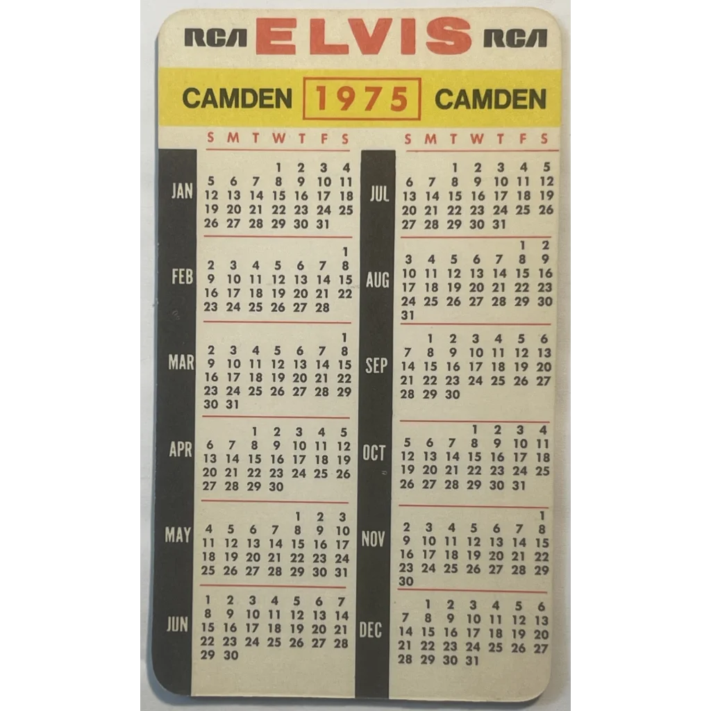 Vintage 1975 Elvis Presley Card Calendar, RCA Records, Rock and Roll Memorabilia