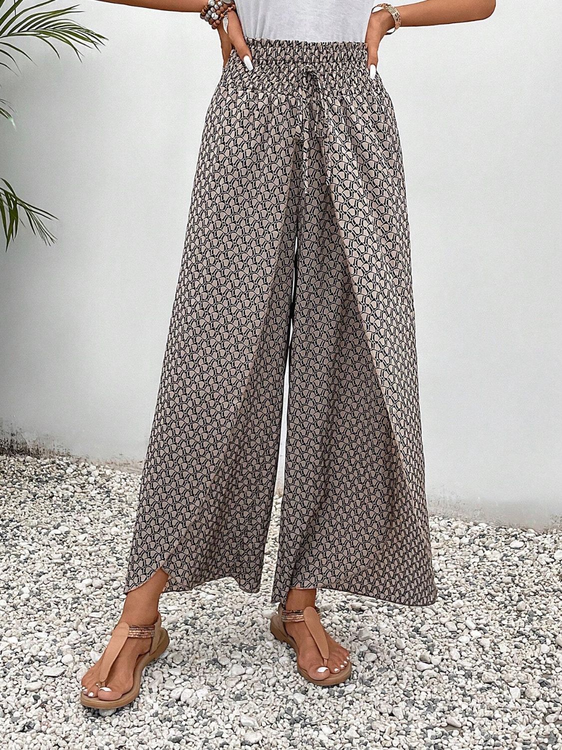 Tied Printed Wide Leg Pants - T - 5 COLORS -