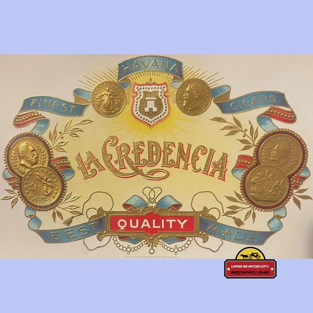 Antique Vintage 1900s - 1920s 🪙 La Credencia Gold Embossed Cigar Label