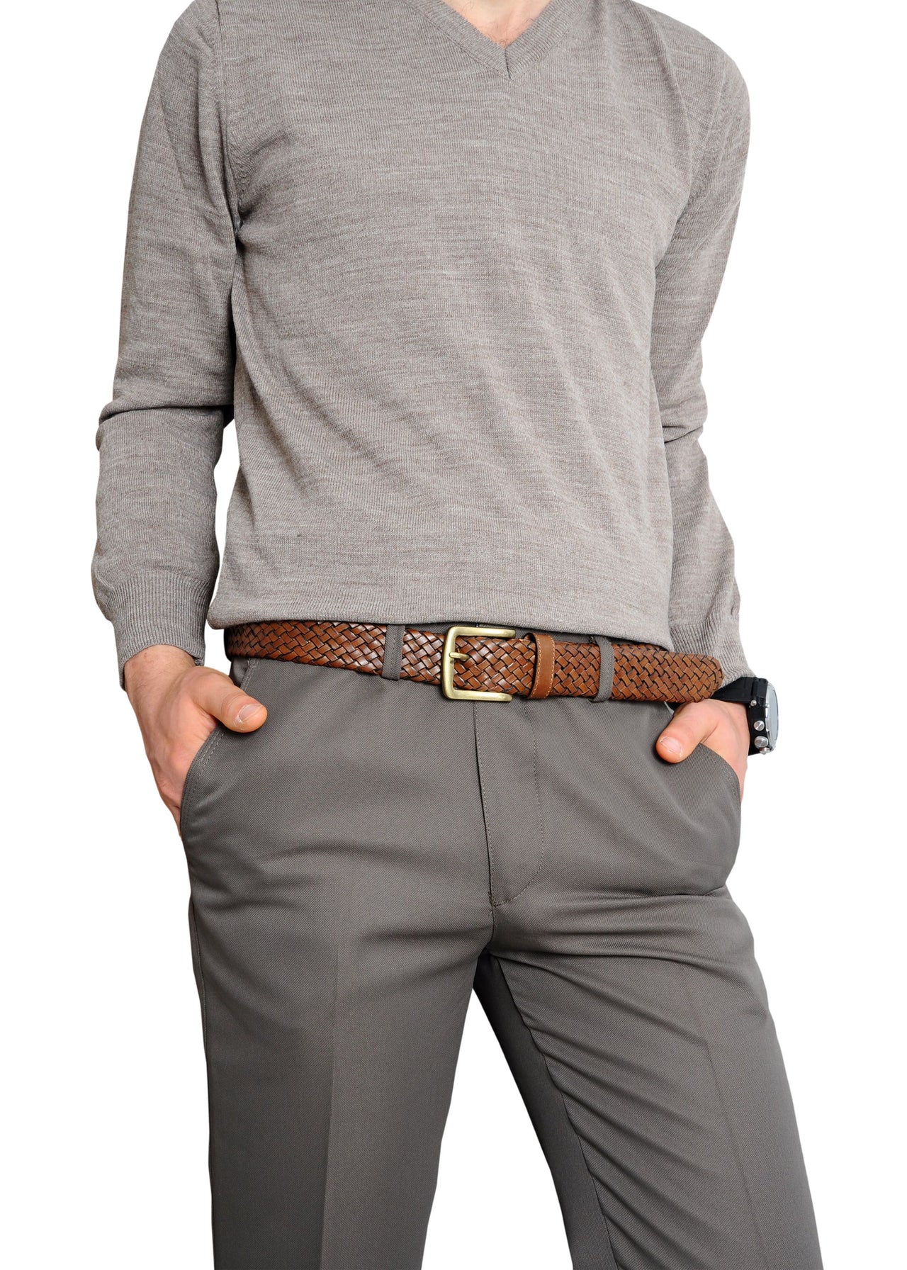 Jkel - Galata Tan Plaited Leather Men Belt -