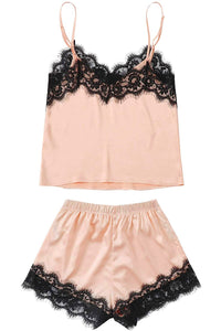 Thumbnail for Lace Detail Spaghetti Strap Top and Shorts Lounge Set - T - 3 COLORS -