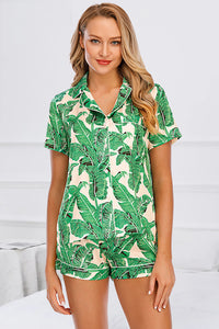 Thumbnail for Printed Button Up Short Sleeve Top and Shorts Lounge Set - 2 PCS. - T - 10 COLORS -