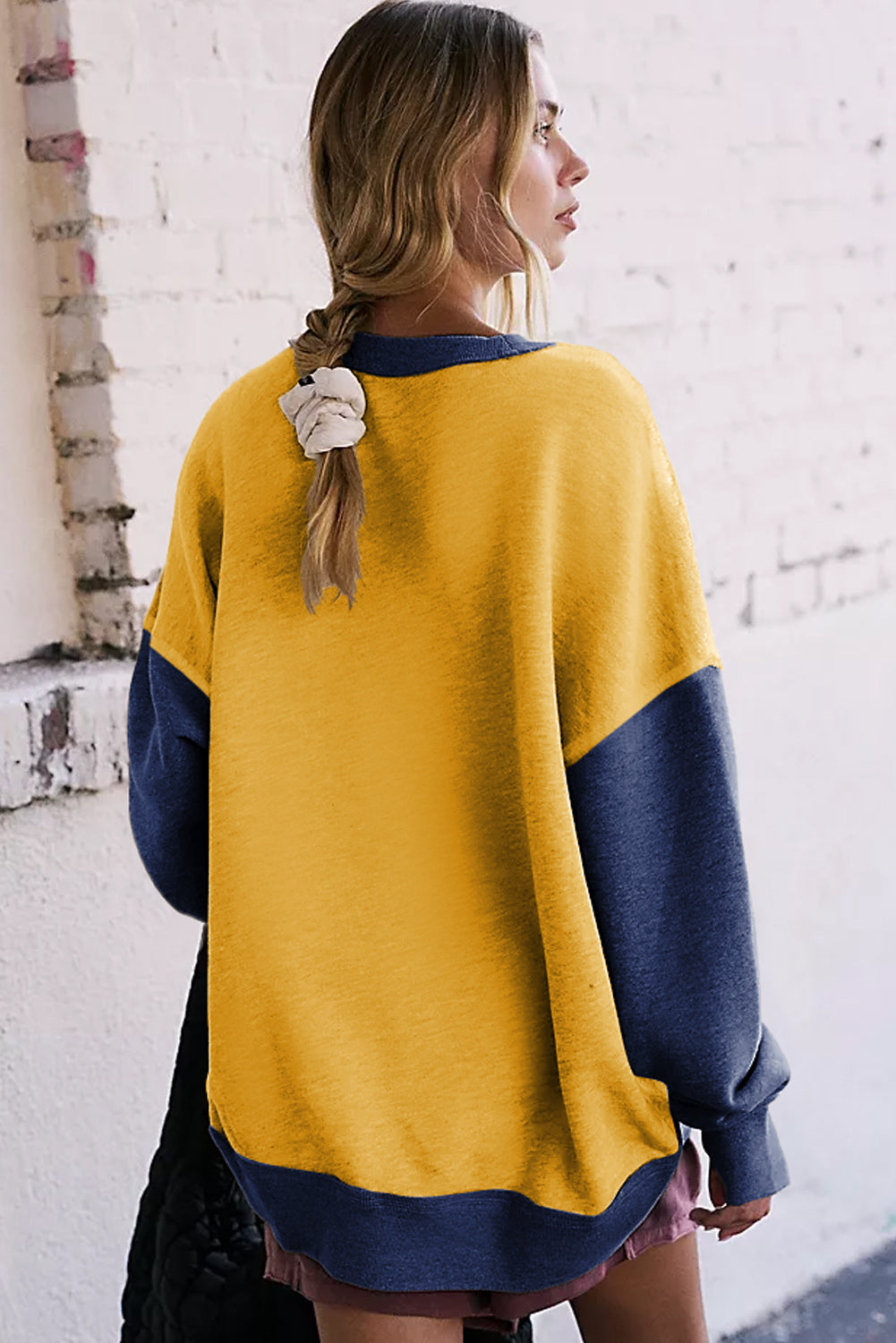 Color Block Round Neck Long Sleeve Sweatshirt - T - 3 COLORS -