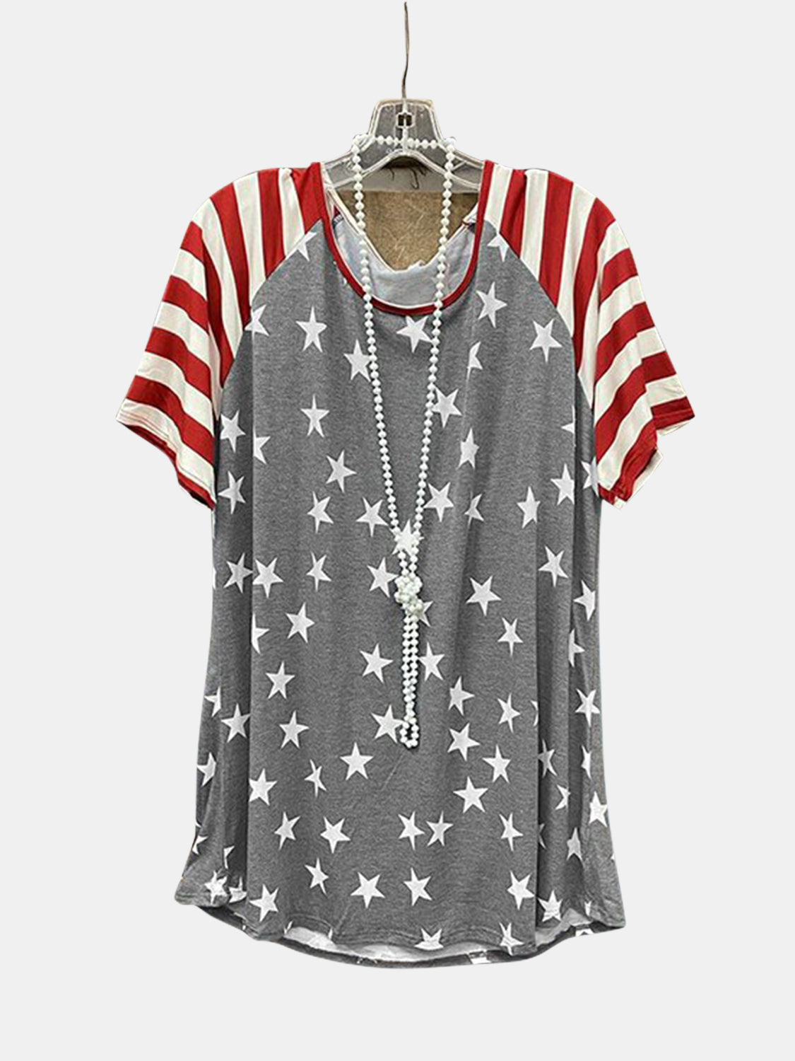 Full Size Star Striped Round Neck Short Sleeve T-Shirt - T - 3 COLORS -