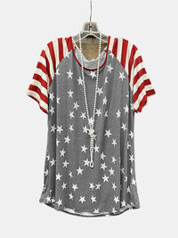 Thumbnail for Full Size Star Striped Round Neck Short Sleeve T-Shirt - T - 3 COLORS -