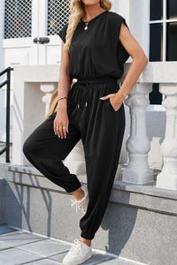 Thumbnail for Round Neck Cap Sleeve Jumpsuit - T - 6 COLORS -