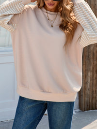 Thumbnail for Striped Patchwork Long Sleeve Sweatshirt - T - 1 COLOR -