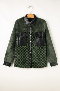 Thumbnail for Pocketed Checkered Collared Neck Snap Down Jacket - T - 1 COLOR -