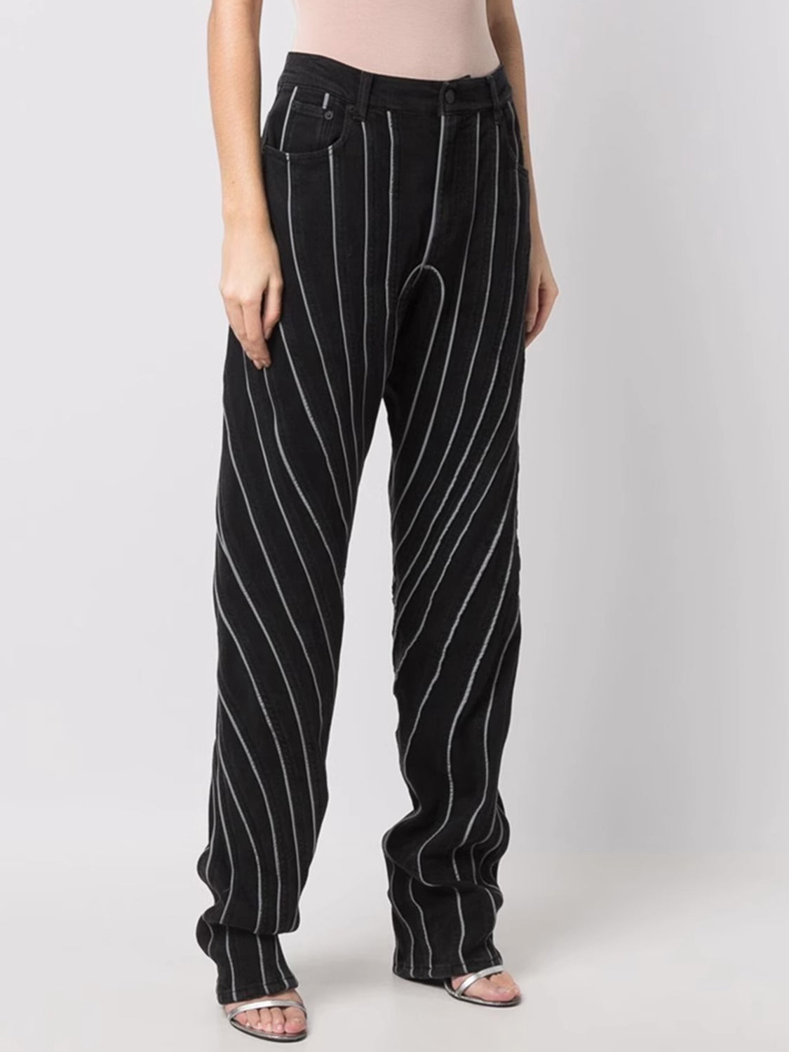 Striped Straight Pants with Pockets - T - 1 COLOR -