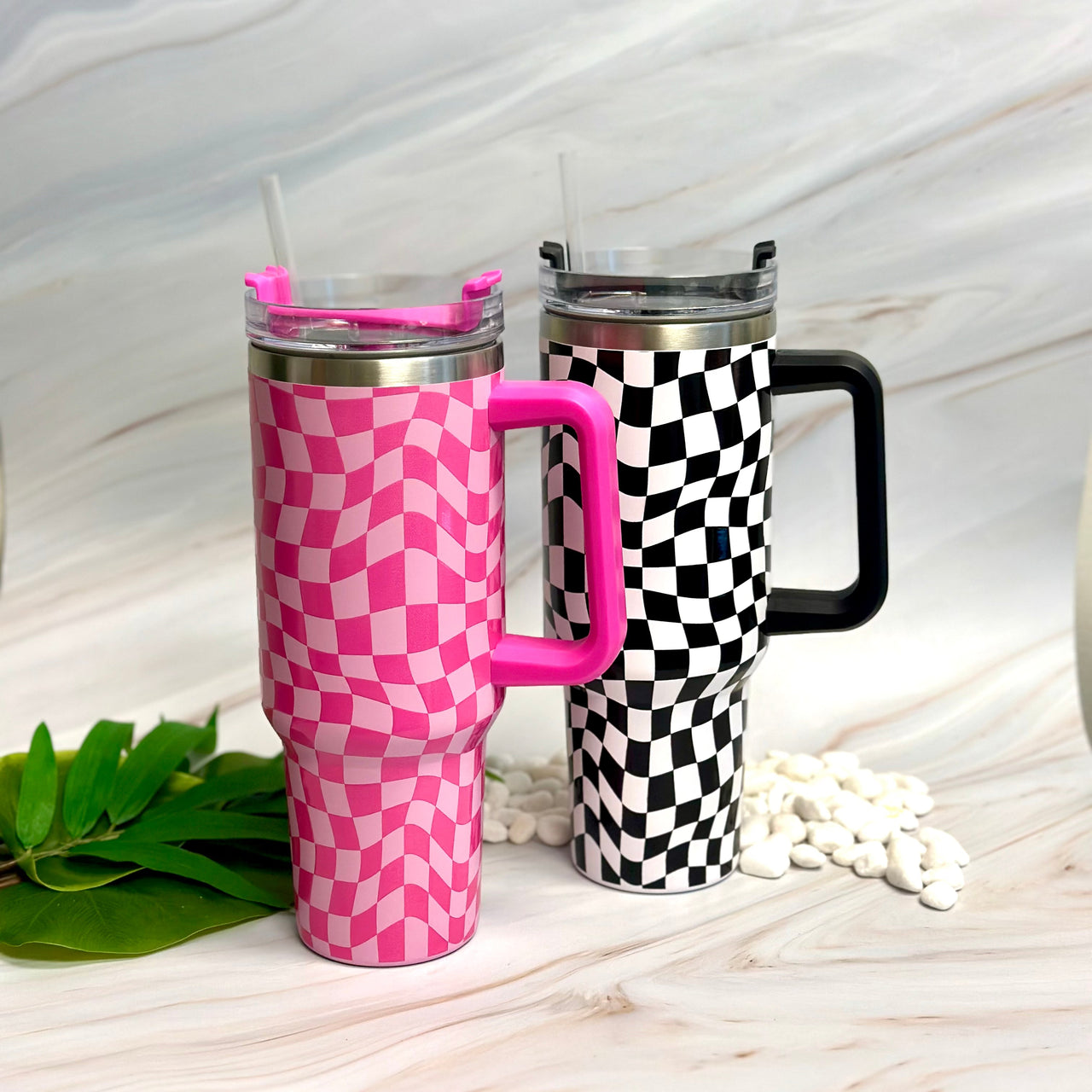 Ellison & Young - Stylish Checker Large Water Cup With Handle - 2 COLORS -