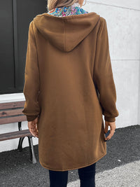 Thumbnail for Drawstring Zip Up Long Sleeve Hooded Jacket - T - 1 COLOR -