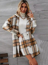 Thumbnail for Plaid Button Up Long Sleeve Coat and Skirt Set - 2 PCS. - T - 1 COLOR -