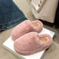 Thumbnail for Fuzzy Round Toe Flat Slippers - T - 4 COLORS -