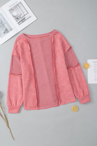 Thumbnail for Waffle-Knit Round Neck Long Sleeve Sweatshirt - T - 1 COLOR -