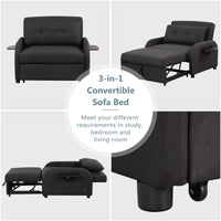 Thumbnail for Pull Out Sofa Sleeper 3 in 1 With 2 Wing Table and Usb Charge for Nap Line Fabric for Living Room Recreation Room Black