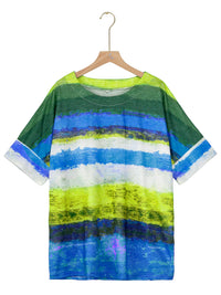 Thumbnail for Full Size Color Block Round Neck Half Sleeve T-Shirt - SIZES S THRU 3XL - T - 7 COLORS -