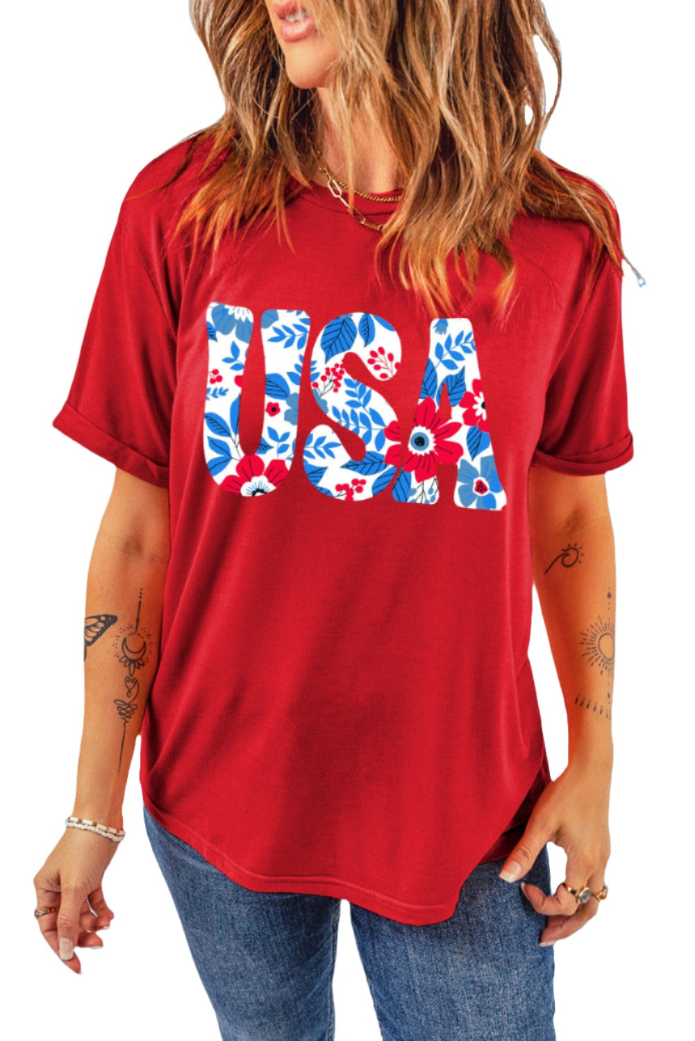 USA Round Neck Short Sleeve T-Shirt - T - 1 COLOR -