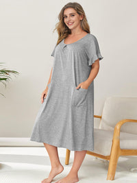 Thumbnail for Plus Size Round Neck Short Sleeve Lounge Dress - 1XL THRU 5XL ONLY - T - 3 COLORS -