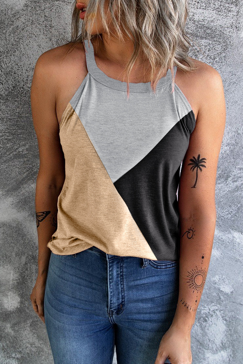 Color Block Grecian Neck Tank - T - 2 COLORS -