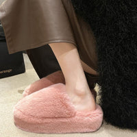 Thumbnail for Fuzzy Round Toe Flat Slippers - T - 4 COLORS -