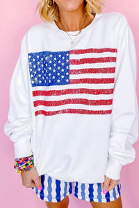 Thumbnail for US Flag Round Neck Long Sleeve Sweatshirt - T - 1 COLOR -