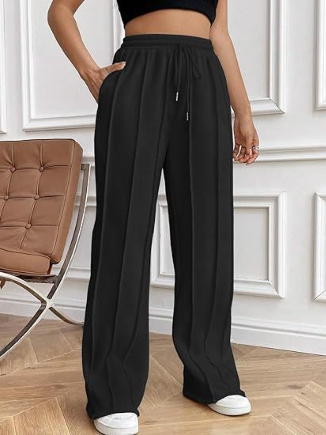 Drawstring Wide Leg Pants with Pockets - T - 5 COLORS -