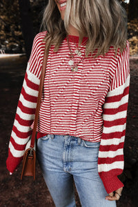 Thumbnail for Striped Round Neck Long Sleeve Sweater - T - 1 COLOR -