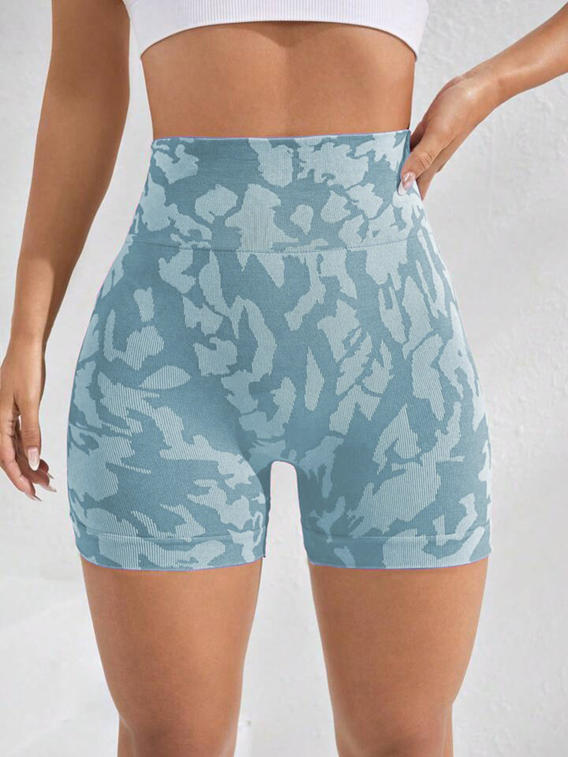 Printed High Waist Active Shorts - T - 4 COLORS -