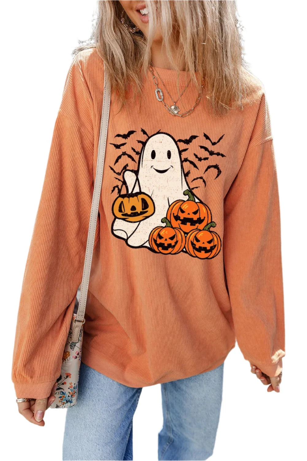 Jack-O'-Lantern Round Neck Long Sleeve Sweatshirt - T - 1 COLOR -