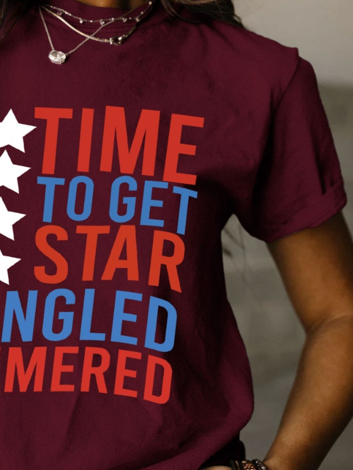 Full Size - 'Time to get Star Spangle Hammered' Letter Graphic Round Neck Short Sleeve T-Shirt - T - 12 COLORS -