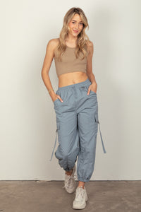 Thumbnail for VERY J Elastic Waist Woven Cargo Pants - T - 1 COLOR -