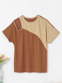 Thumbnail for Contrast Round Neck Short Sleeve T-Shirt - T - 1 COLOR -