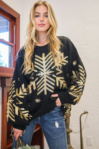 Thumbnail for And The Why Foil Snowflake Round Neck Sweater