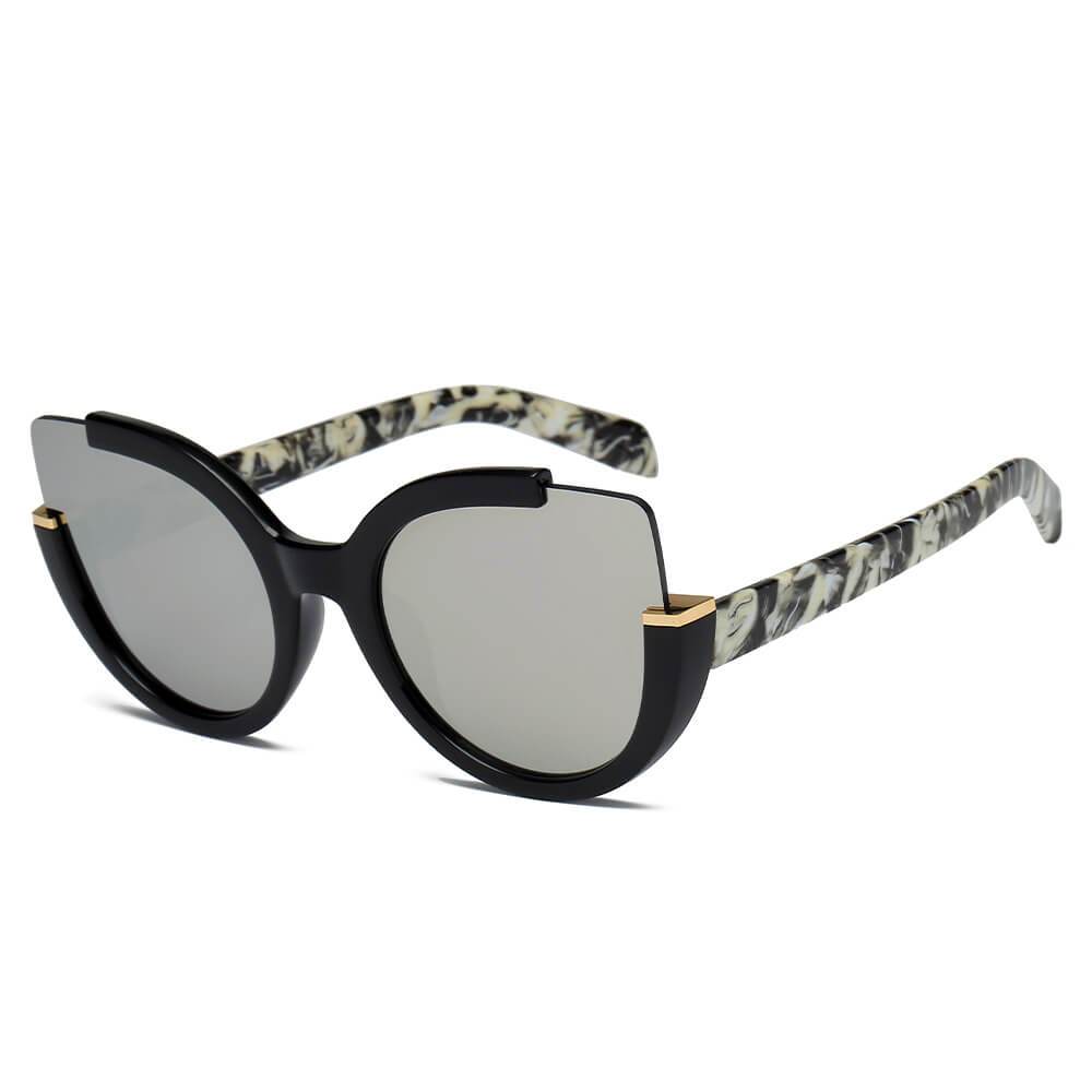 Cramilo - LENOX | Women Cut Out Round Cat Eye Fashion Style Vogue Sunglasses - 4 COLORS -