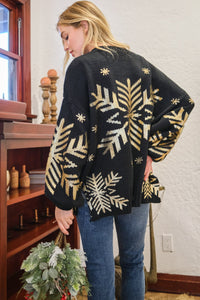 Thumbnail for And The Why Foil Snowflake Round Neck Sweater