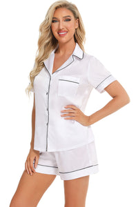 Thumbnail for Printed Button Up Short Sleeve Top and Shorts Lounge Set - 2 PCS. - T - 10 COLORS -