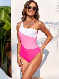 Thumbnail for Color Block One Shoulder One-Piece Swimwear - T - 4 COLORS -