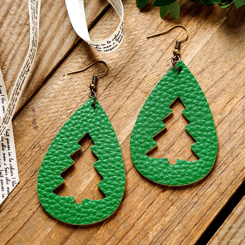 Faux Leather Cutout Christmas Tree Earrings - T - 4 COLORS -