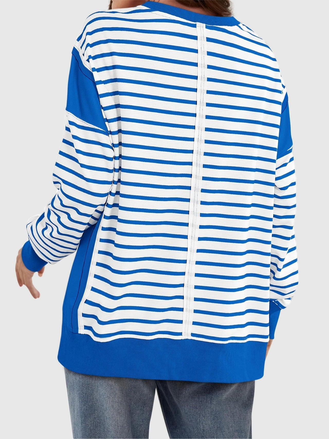 Slit Exposed Seam Striped Long Sleeve Sweatshirt - T - 8 COLORS -