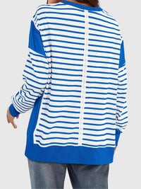 Thumbnail for Slit Exposed Seam Striped Long Sleeve Sweatshirt - T - 8 COLORS -