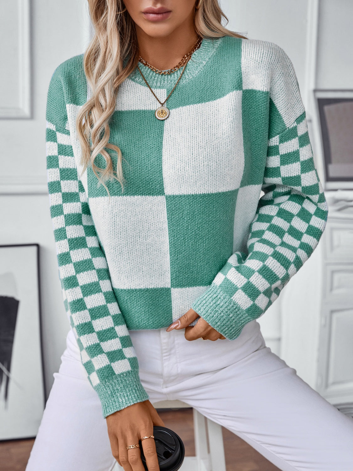 Color Block Round Neck Long Sleeve Sweater - T - 2 COLORS -