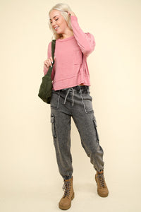 Thumbnail for VERY J Washed Drawstring Jogger Cargo Jeans - T - 1 COLOR -