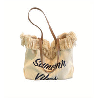 Thumbnail for Shomico - Beach Bag Vacation Purse Bohemia Canvas Woven Tote Bag Simple Purse - 5 COLORS -