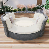 Thumbnail for Patio 5-Piece Round Rattan Sectional Sofa Set All-Weather PE Wicker Sunbed Daybed With Round Liftable Table and Washable