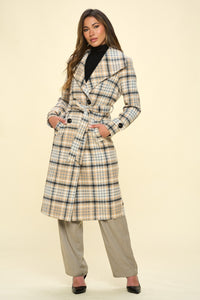 Thumbnail for Coalition LA Double-Breasted Plaid Coat with Belt - 2 PCS. - T - 1 COLOR -