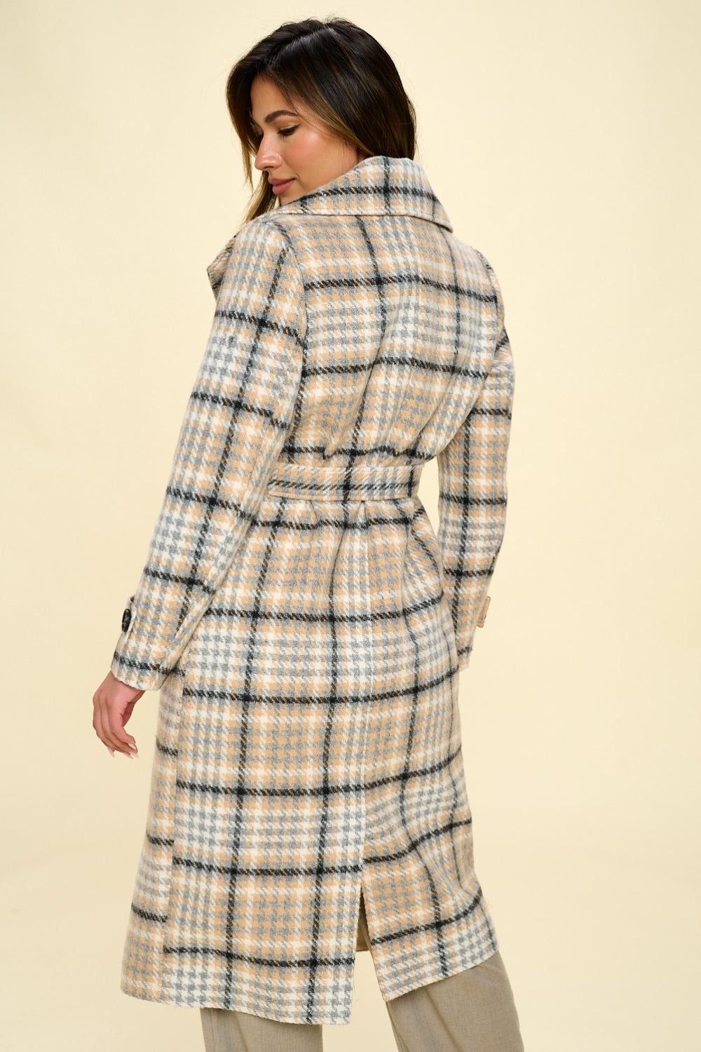 Coalition LA Double-Breasted Plaid Coat with Belt - 2 PCS. - T - 1 COLOR -